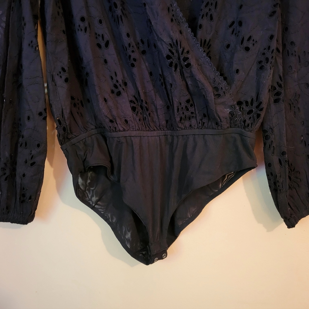 All Saints Black Amara Broderie Bodysuit, Eyelet Design, NWT, Size 6 - Picture 8 of 16